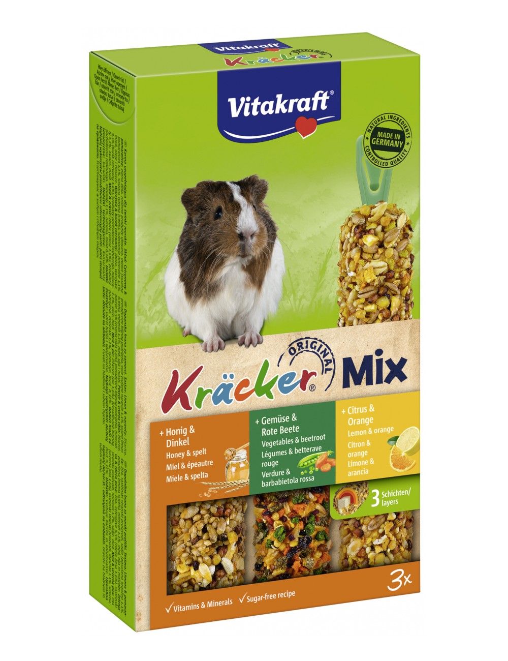 VITAKRAFT - Kräcker Trio-Mix - Honig-Dinkel, Gemüse-Rote Bete und Zitrone-Orange